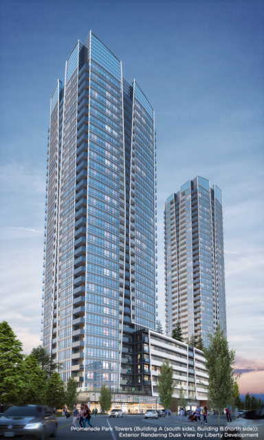 Promenade Park Towers - Exterior Rendering - Dusk View by Liberty Devleopment